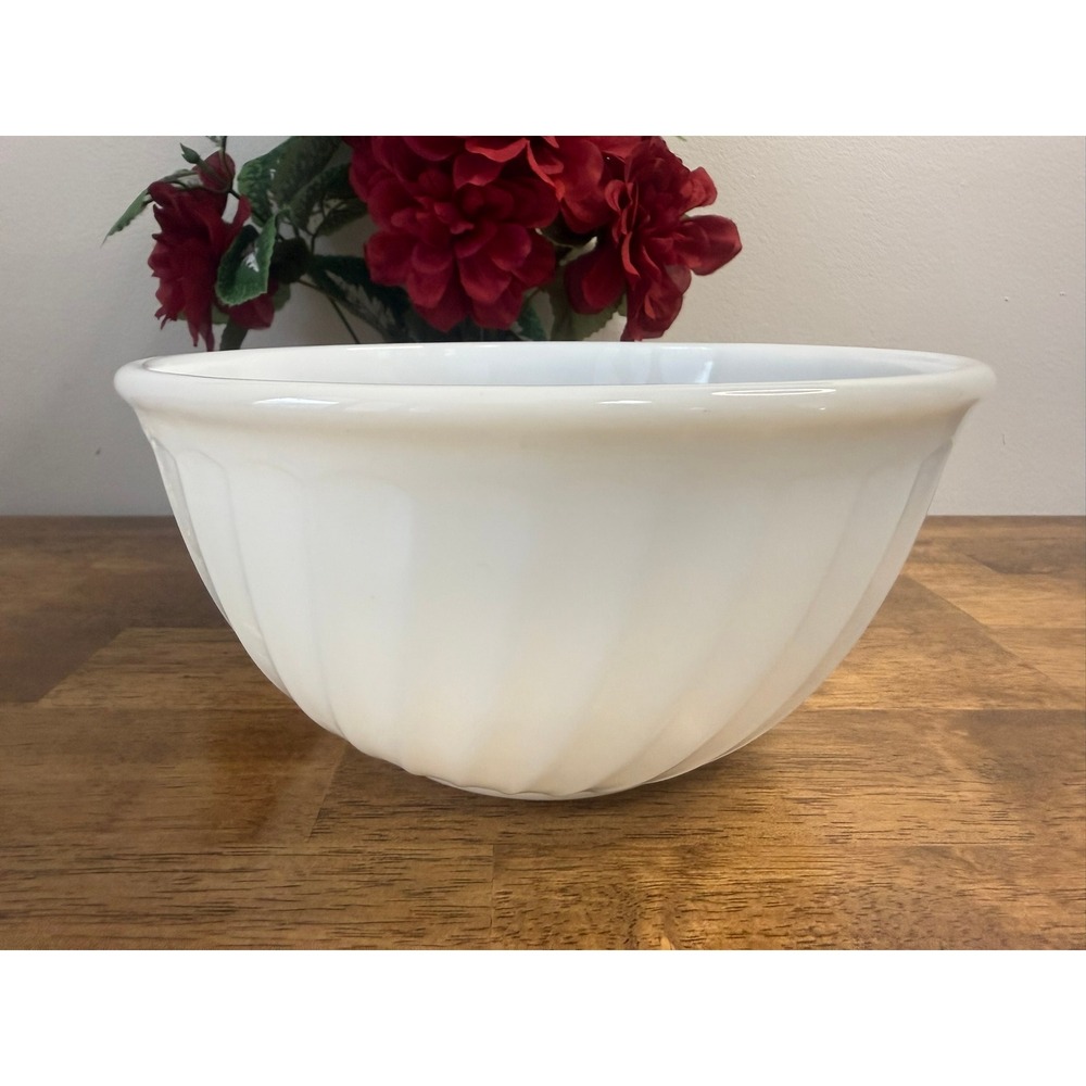 Vintage Fire King White Milk Glass Swirl Mixing Bowl Anchor Hocking Kitchen Bowl